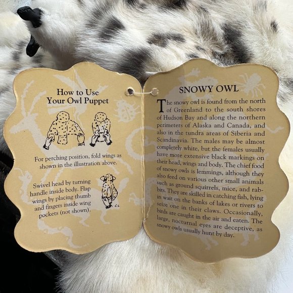 Folkmanis Hand Puppets Snowy Owl Plush White Spotted Stuffed Animal Toy Pet Hedw - Picture 9 of 12